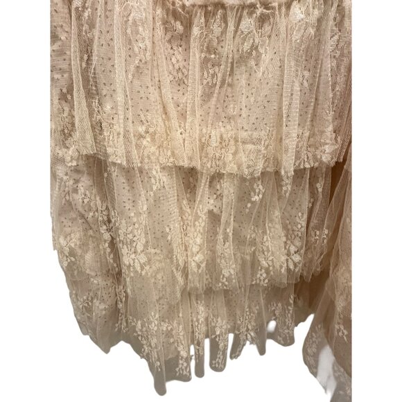 π 2/$30 Ivory Sundress with Adustable Straps, Pierced Upper & Lace Layers sz M - Picture 3 of 8